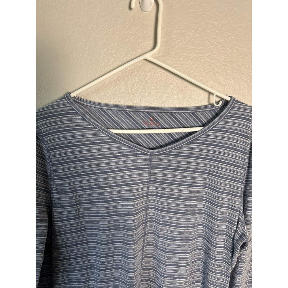 Talbots Womens XLP Petite Blue White Striped 3/4 Sleeve V-Neck Top Nautical Prep - Picture 3 of 6